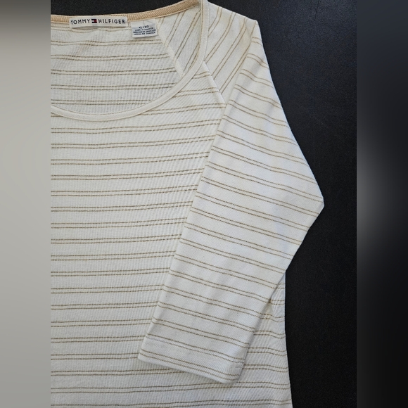NWT - Tommy Hilfiger White Cotton w Gold Stripes Jersey - Size XL - Picture 3 of 11